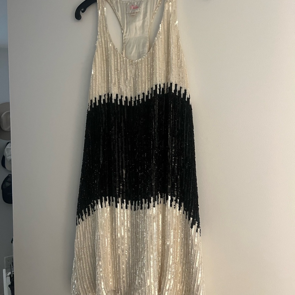 Parker Sequin Mini Dress in Black and white